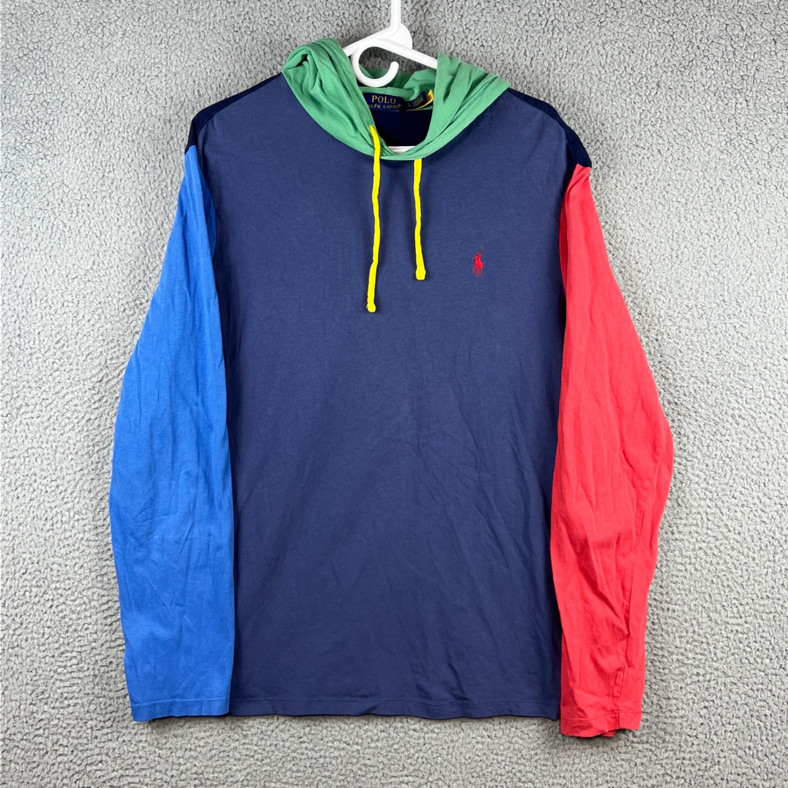 Polo Ralph Lauren Mens Colorblock Hoodie Long Sleeve T-Shirt Navy Blue Red Large